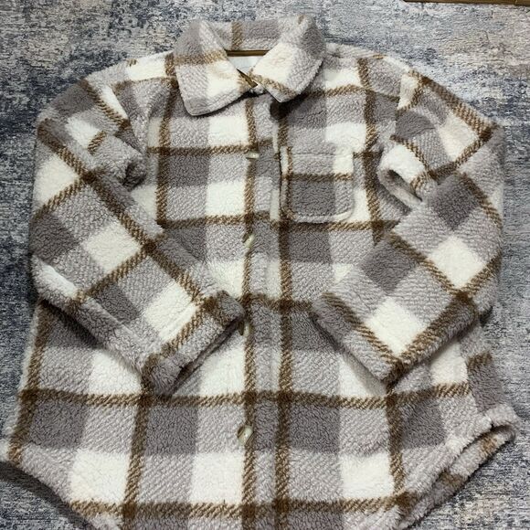 Koolaburra UGG Brushed Back Oversized Sherpa Cozy Shacket Birch Size Small - Picture 5 of 14